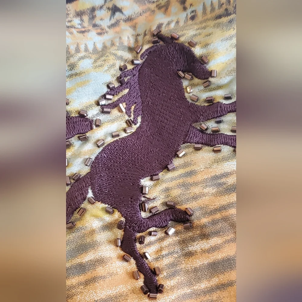 Vintage Brown Reba Beaded Western Rodeo Horses Button Down Long Sleeve Shirt Med - Picture 4 of 12